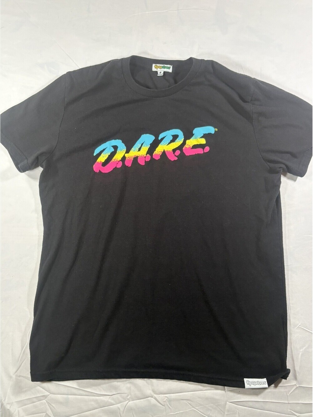 DARE VTG Logo Graphic Print Funny Crew Neck Short Sleeve Cotton Men's L